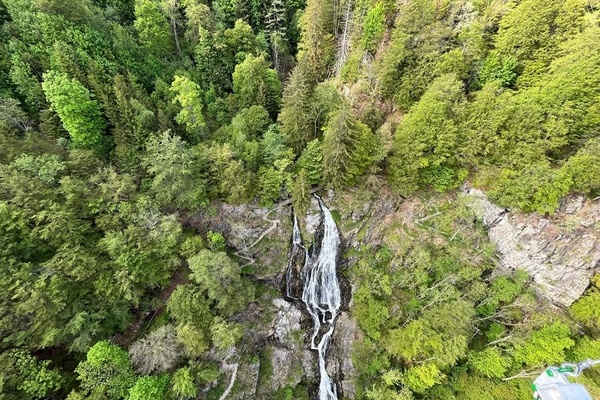 Highlight: Hngebrcke BlackforestLine am Ortseingang von Todtnauberg mit spektakulrem Blick auf den Wasserfall